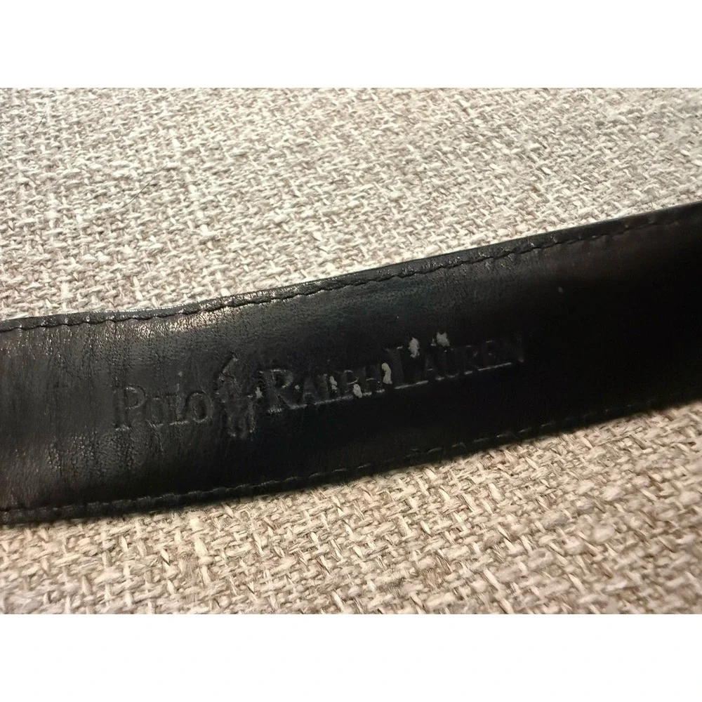 Polo Ralph Lauren Black Leather Belt Silver Buckle Classic Dress Casual Mens 38